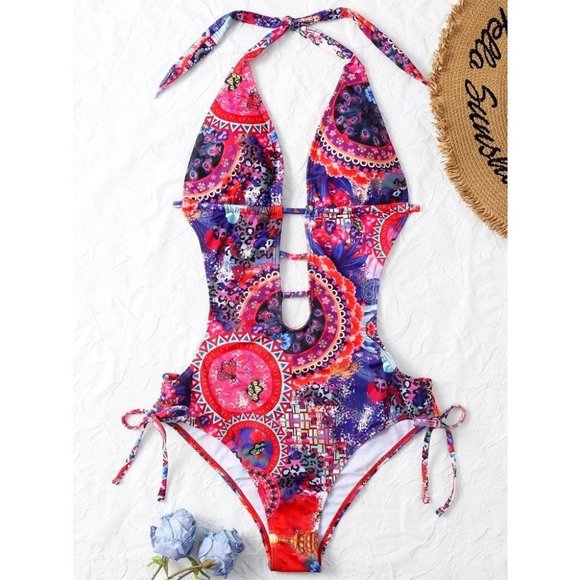 Boho Printed Plunge Swimsuit - Picture 4 of 8